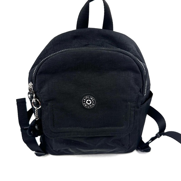 Kipling Backpack Black Nylon Shoulder Book Bag With Monkey Brand New - Picture 1 of 11